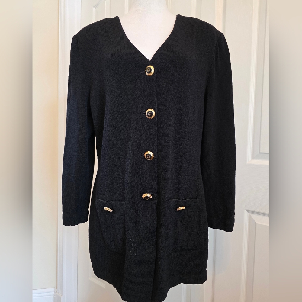 Vintage St John by Marie Gray Black Santana Knit Blazer Jacket- Size 16 - Picture 2 of 12